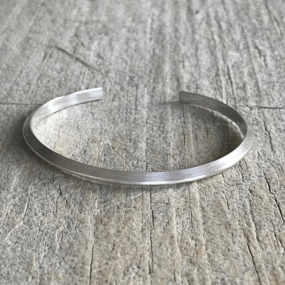 Brushed sterling silver pyramid open cuff bangle bracelet